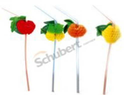 Obrázek z Brčko plastové s krčkem mix barev s ovocem 24 cm, ⌀ 5mm, 50 ks 