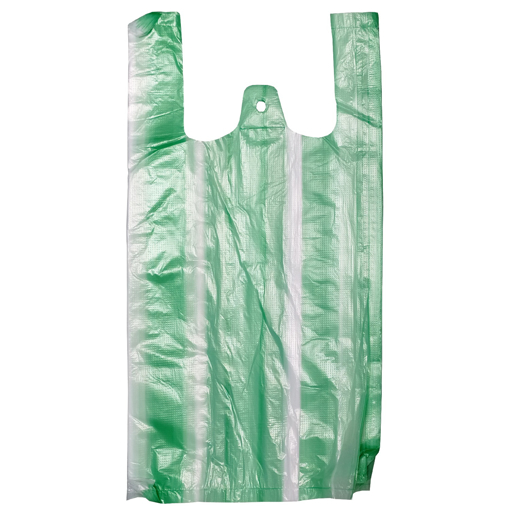 Obrázek z Taška HDPE (mikroten) bílo-zelená odtrhávací 4 kg, 22 + 12 x 45 cm, 7 my, 2000 ks, Partner 