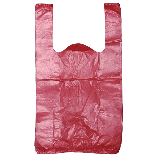 Obrázek z Taška HDPE (mikroten) červená odtrhávací 4 kg, 26 + 12 x 45 cm, 8 my, 100 ks 