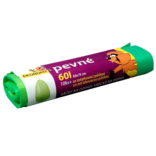 Obrázek z Pytel HDPE (mikroten) zatahovací zelený 60 x 80 cm, 60 l, 15 my, 500 ks 