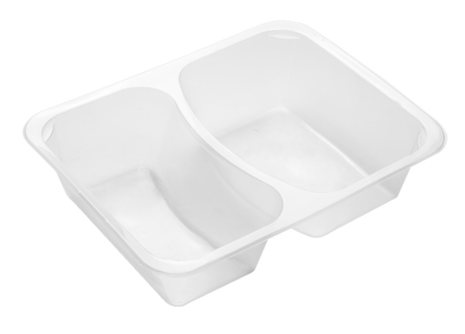Obrázek z Vanička PP transparentní oblá zatavovací dělená 2 části, 700 + 600  ml, 227 x 178 x 55 mm, 500 ks 